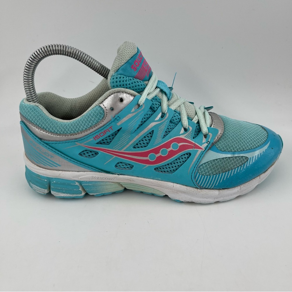 Saucony Big Kids Zealot Blue Pink Leather Lace-Up Low Running Shoes - Size 5 M